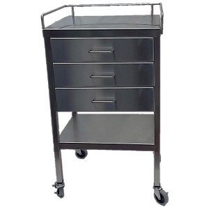 SS Utility Table 16"w x 20"l x 34"H, with 3 Drawers and 3-Sided Guardrail